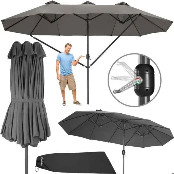 PARASOL - TECTAKE - Parasol SILIA Réglable en hauteur 460 x 270 cm Protection UV 50+ en aluminium - Gris